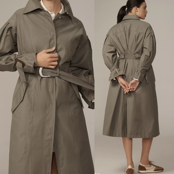 Anthropologie Olive Green Belted Long Trenchcoat - Picture 4 of 5